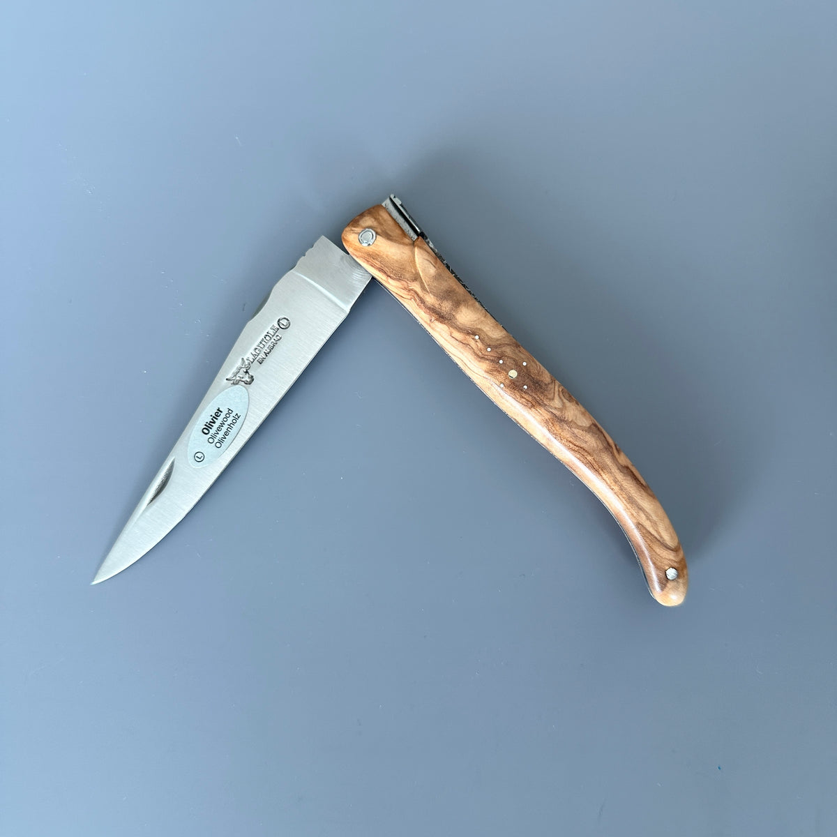 Laguiole Belle Piece Olive Wood partially Open front view