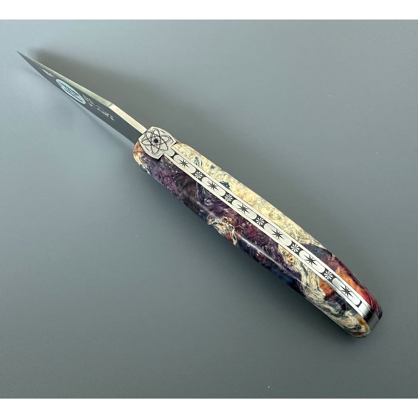 Laguiole en Aubrac Folding Knife Cosmos Series with Big Bang Bee, Fire Elder Burl, 4.8-in