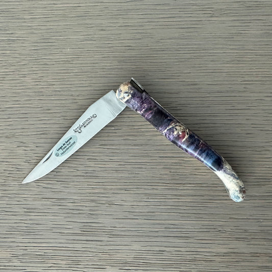 Laguiole en Aubrac Folding Knife Cosmos Series with Big Bang Bee, Fire Elder Burl, 4.8-in
