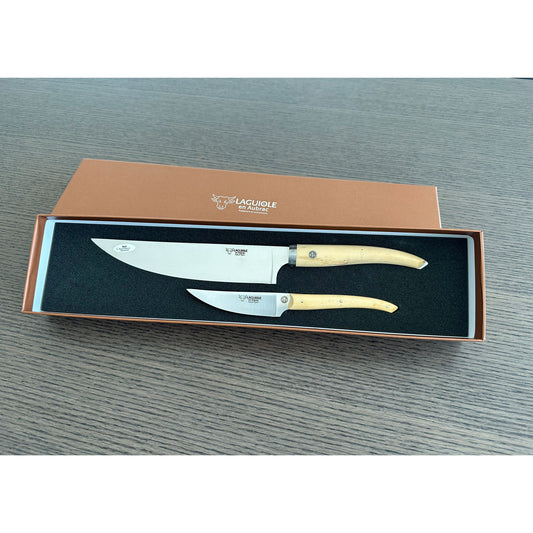 Laguiole en Aubrac Handcrafted 2-Piece Kitchen Knife Set with Boxwood Handles