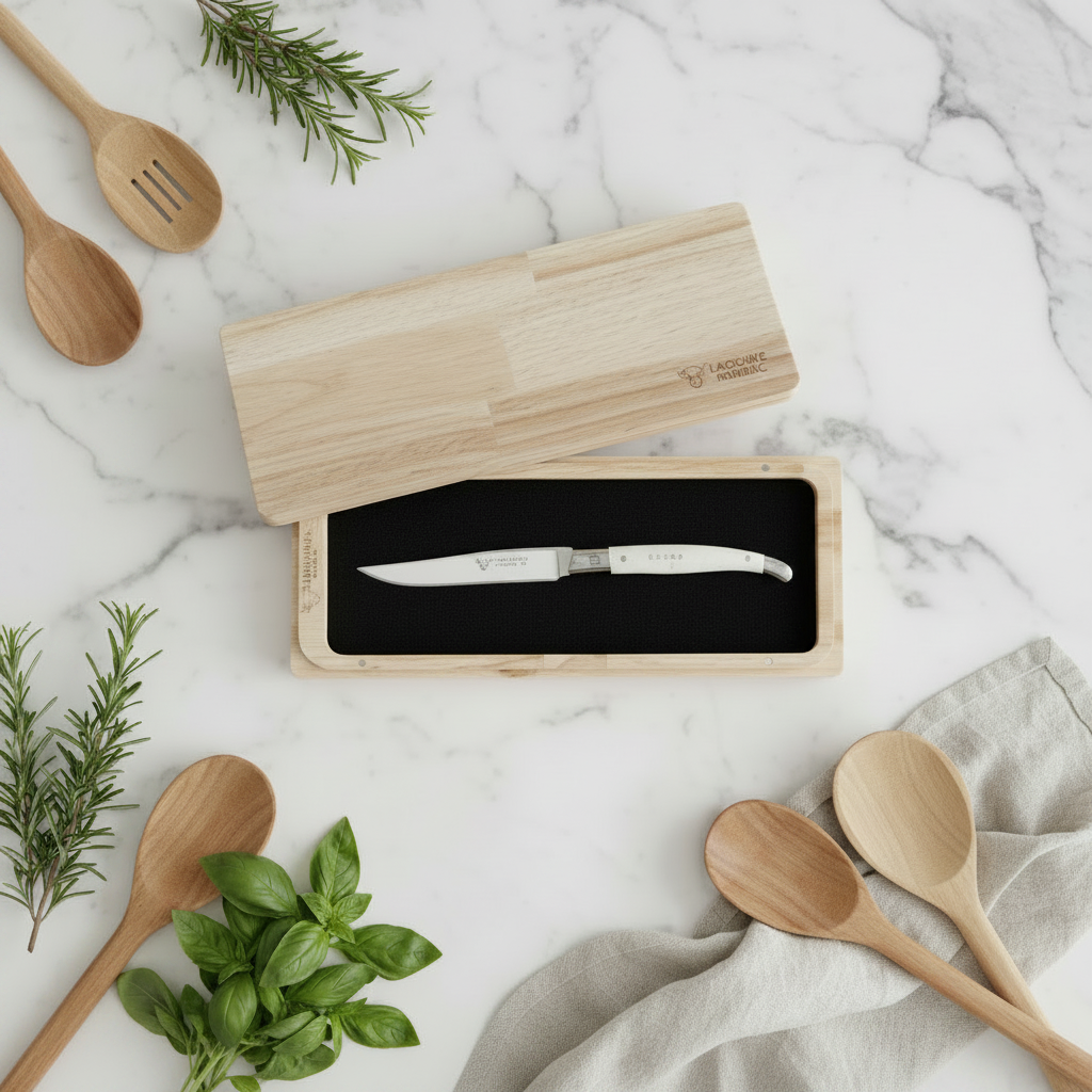 Laguiole en Aubrac Juego de cuchillos para bistec de 2 piezas chapados a mano con mangos de madera de teca