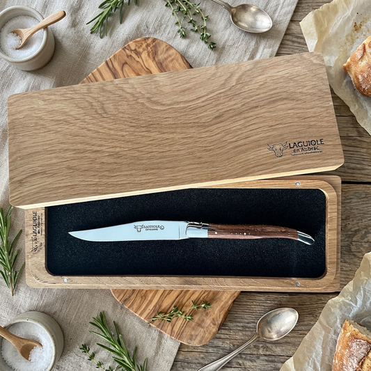 Laguiole en Aubrac Steak Knife Set with Aubrac Wood Handle, Polished Bolsters