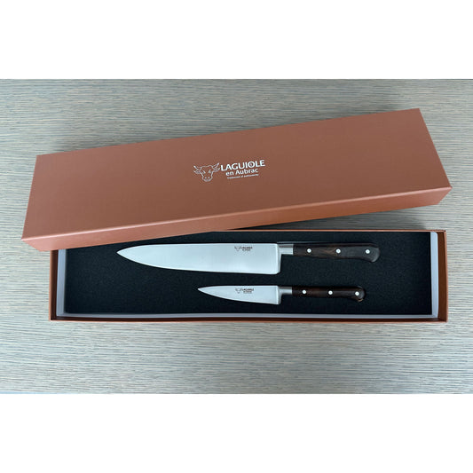 Laguiole en Aubrac Juego de cuchillos de cocina premium de 3 piezas de acero inoxidable totalmente forjado profesional con mangos de enebro