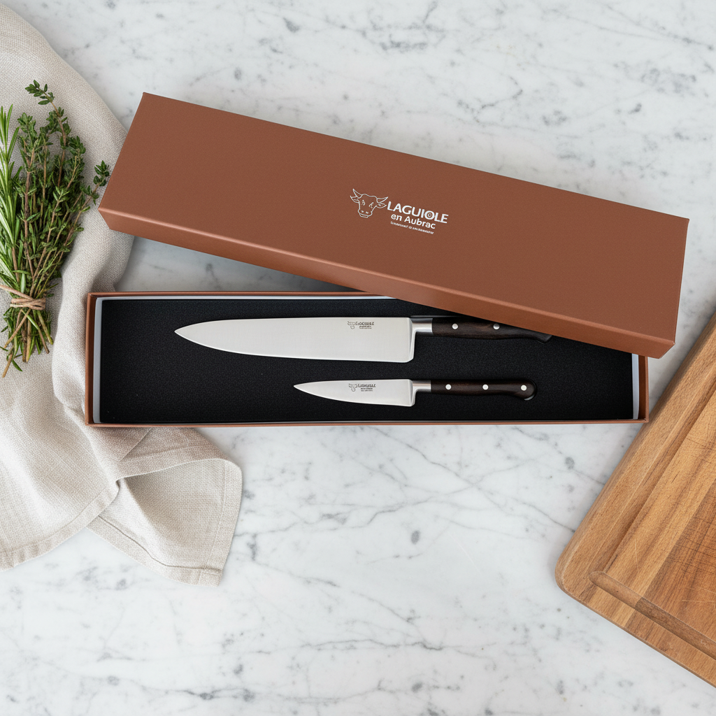 Laguiole en Aubrac Professional Stainless Fully Forged Steel Starter 2-Piece Kitchen Knife Set With Ziricote Handles
