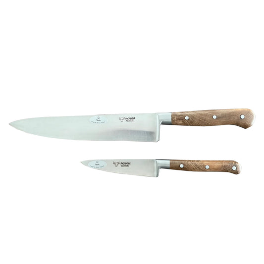 Laguiole en Aubrac Professional Stainless Fully Forged Steel 2-Piece Premium Kitchen Knife Set With Teak Wood Handles