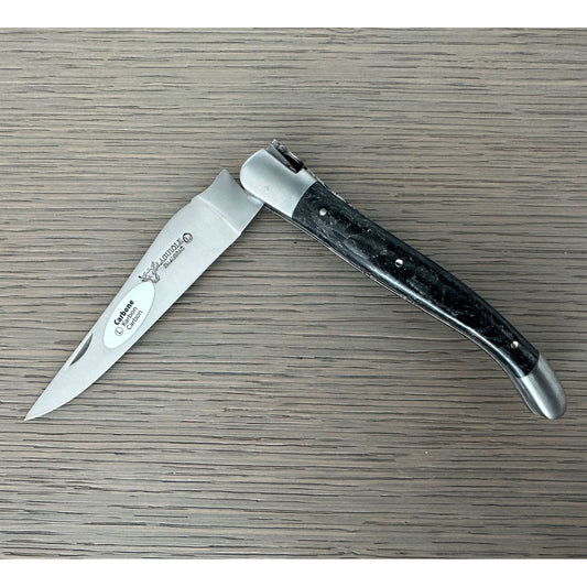 Laguiole en Aubrac Handcarved Plates Multipurpose Knife With Silver Carbon Handle, 4.75-Inches