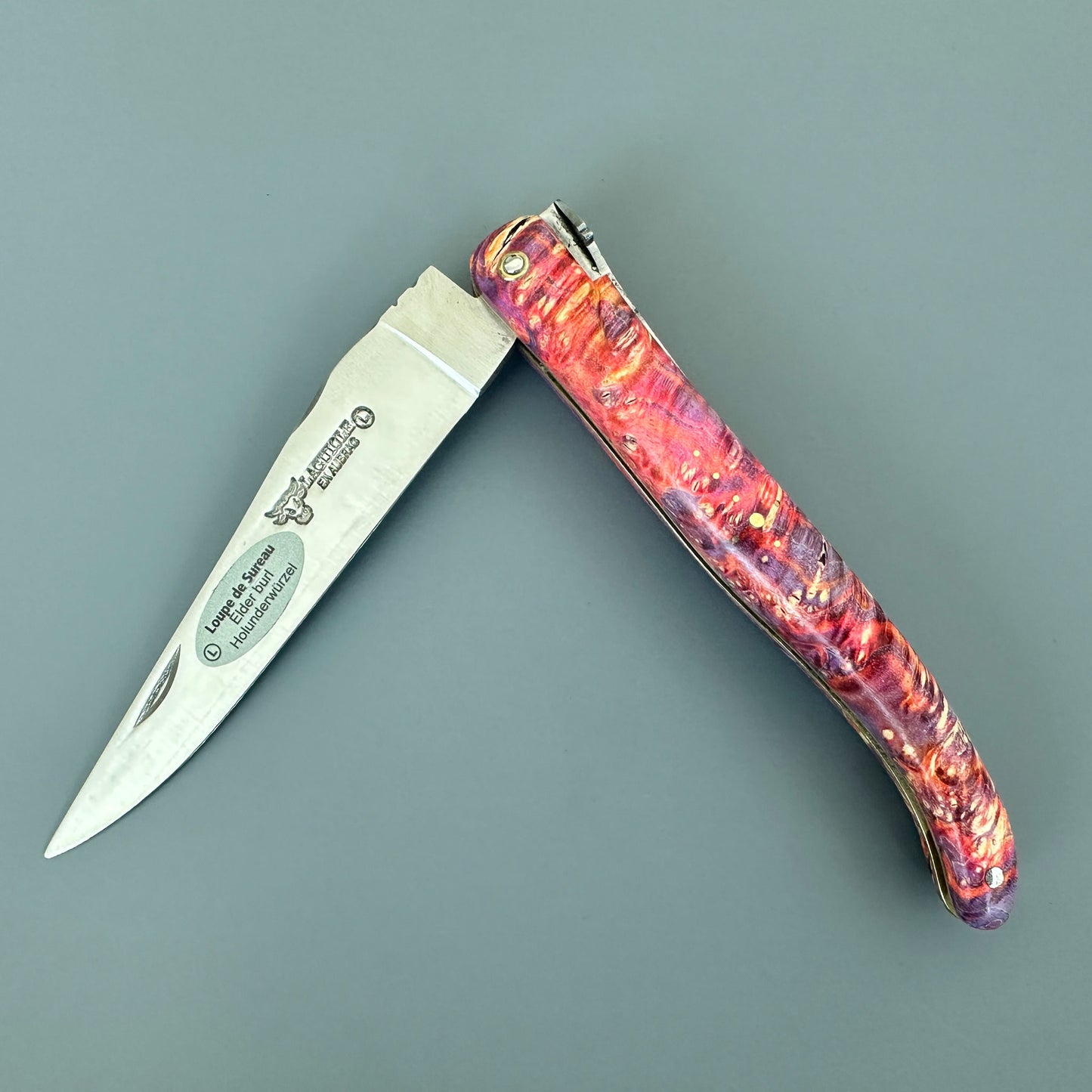 Laguiole en Aubrac Folding Knife Cosmos Space Bee, Bright Fire Elder Burl