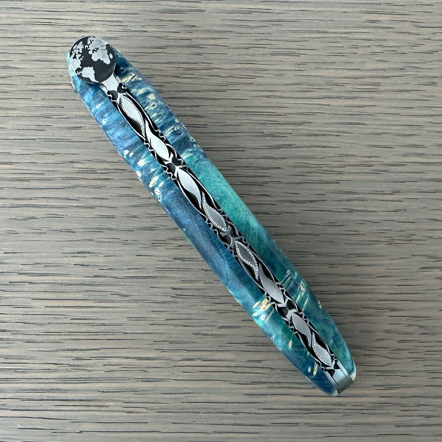 Laguiole en Aubrac Folding Knife Cosmos Series with Big Bang Bee, Blue Elder Burl, 4.8-in