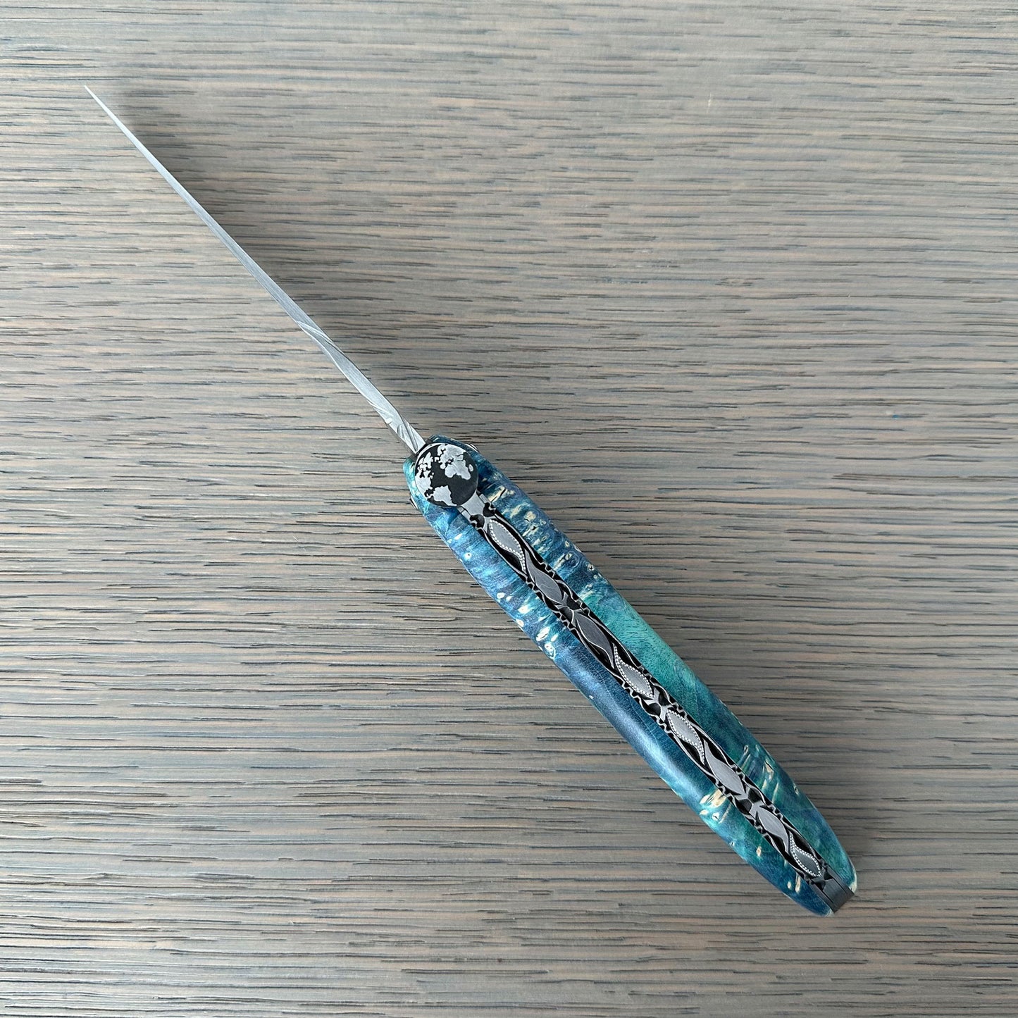 Laguiole en Aubrac Folding Knife Cosmos Series with Big Bang Bee, Blue Elder Burl, 4.8-in