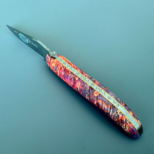Laguiole en Aubrac Folding Knife Cosmos Space Bee, Bright Fire Elder Burl