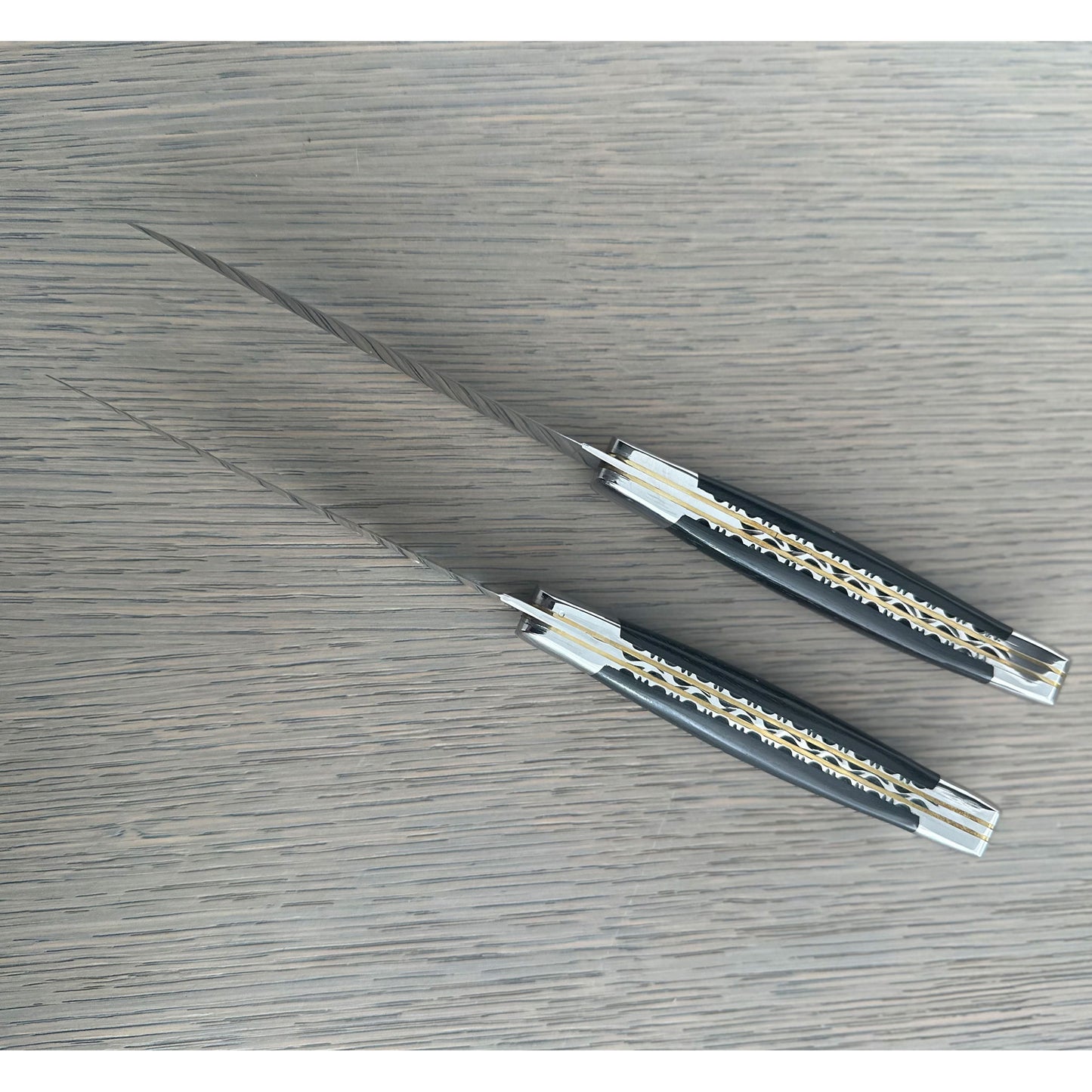 Laguiole en Aubrac Luxury Handcrafted Stainless Steel & Brass Double Plate 2-Piece Steak Knife Set with Ebony Wood Handles