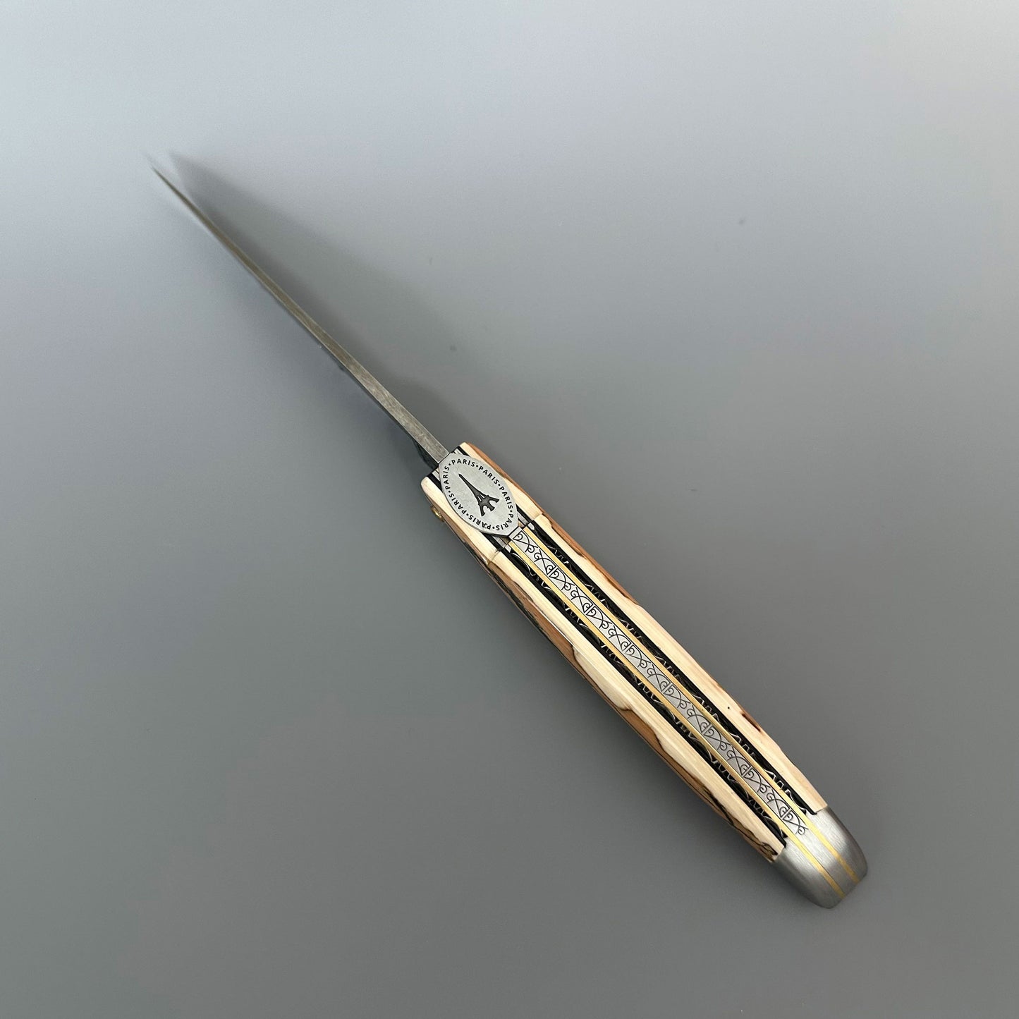 Laguiole en Aubrac — Origine Tour Eiffel Limited Edition Folding Knife | Ivory Crust Handle, Damascus Blade (Copy)