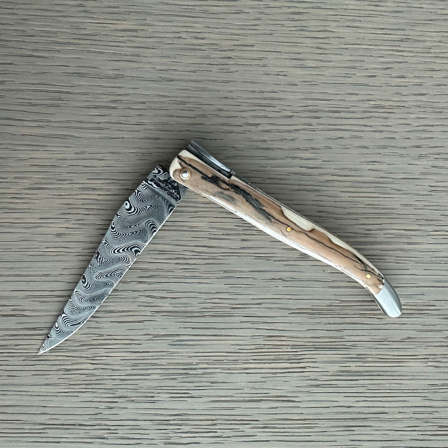 Laguiole en Aubrac — Origine Tour Eiffel Limited Edition Folding Knife | Ivory Crust Handle, Damascus Blade (Copy)