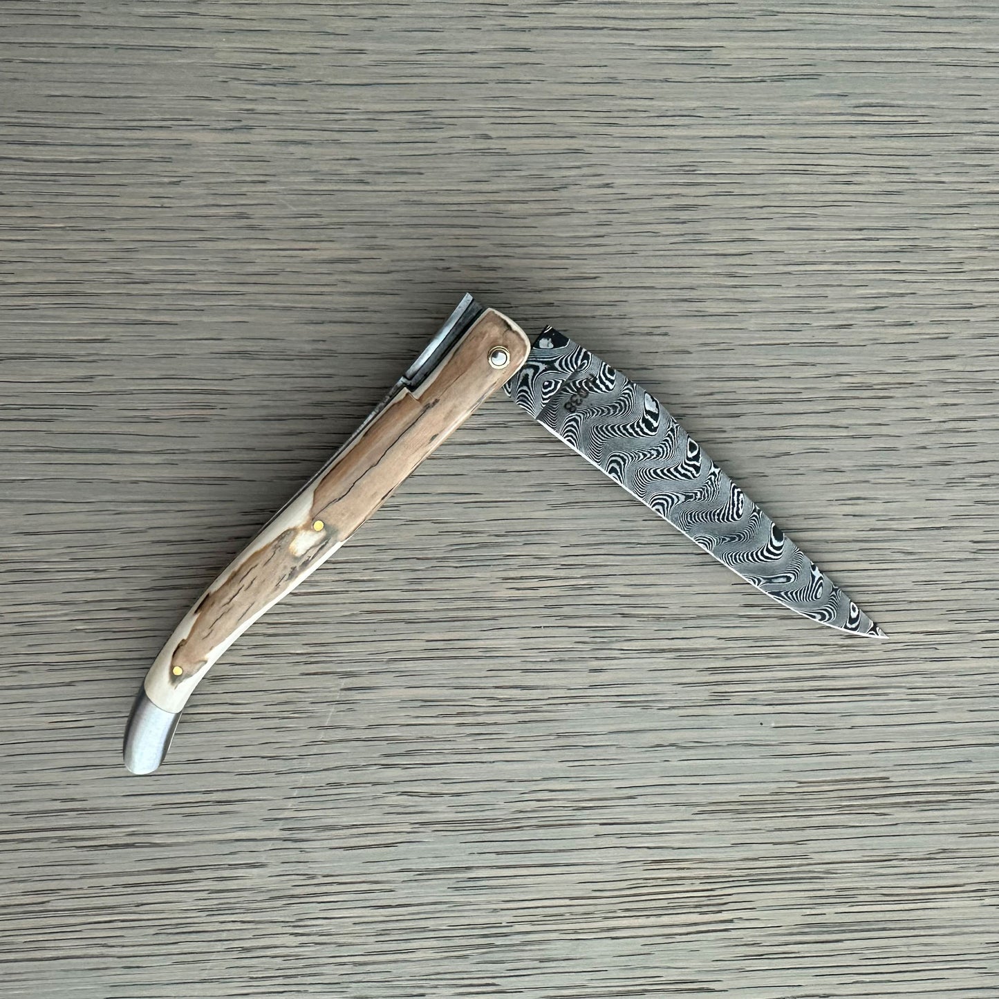 Laguiole en Aubrac — Origine Tour Eiffel Limited Edition Folding Knife | Ivory Crust Handle, Damascus Blade (Copy)