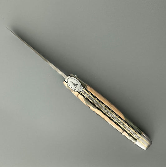 Laguiole en Aubrac — Origine Tour Eiffel Limited Edition Folding Knife | Ivory Crust Handle, Damascus Blade