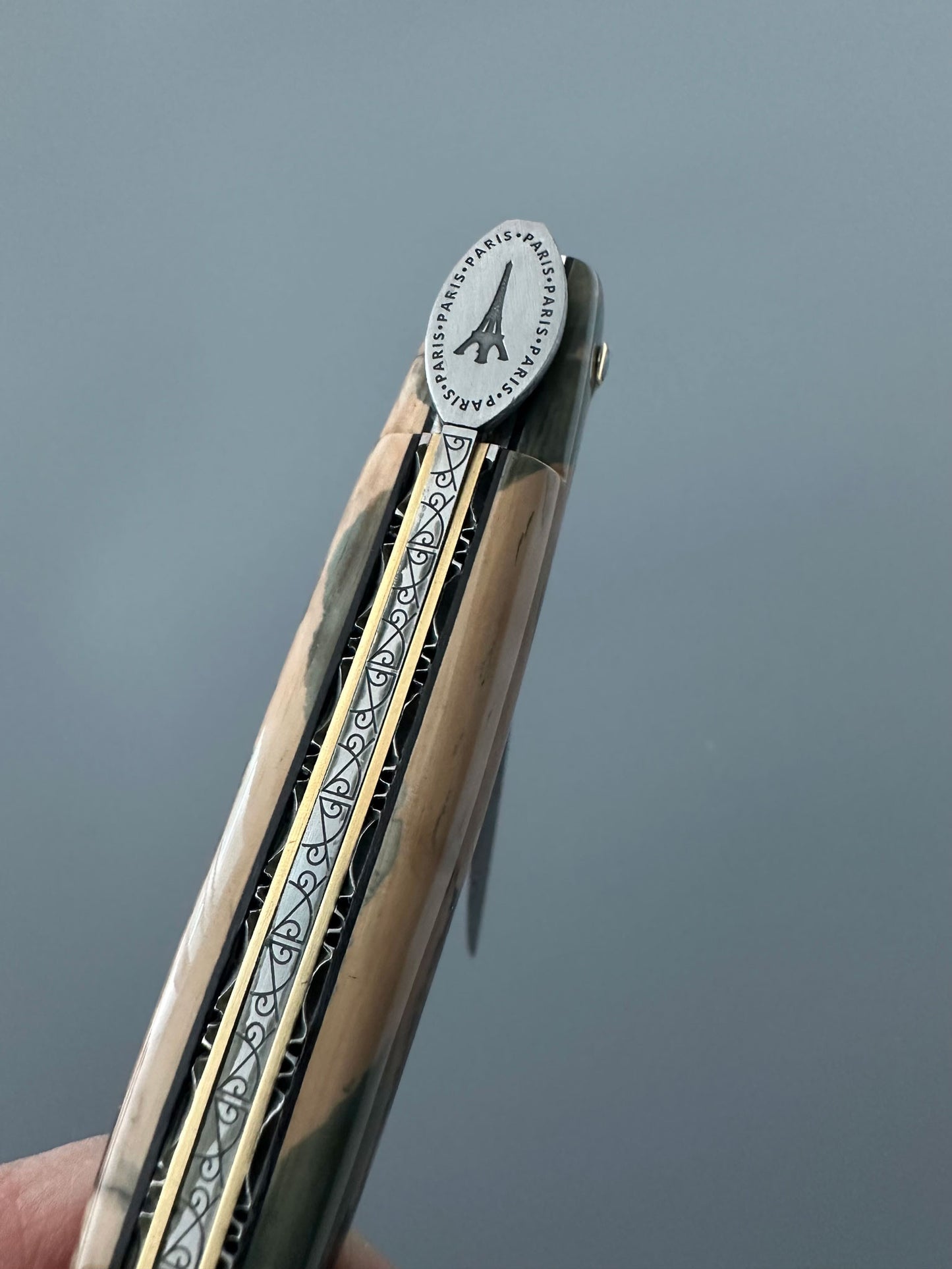 Laguiole en Aubrac — Origine Tour Eiffel Limited Edition Folding Knife | Ivory Crust Handle, Damascus Blade