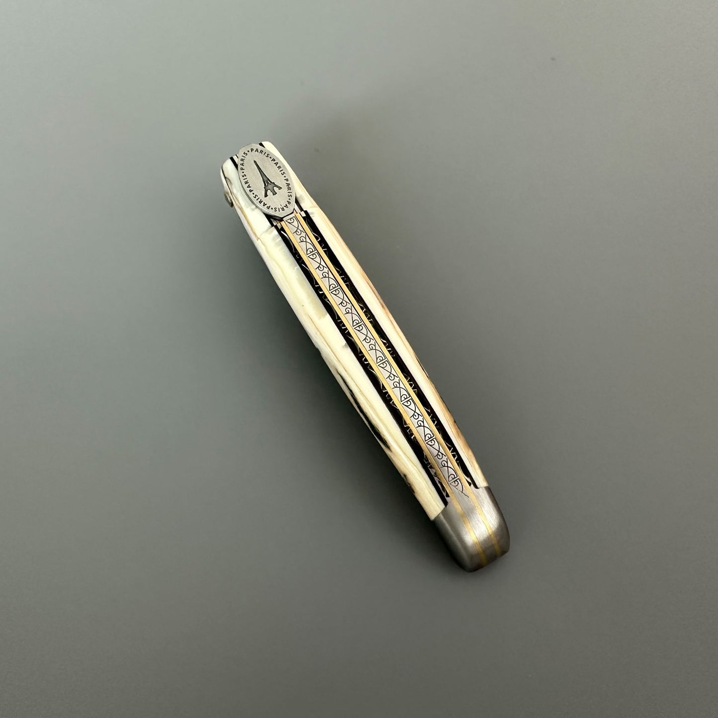 Laguiole en Aubrac — Origine Tour Eiffel Limited Edition Folding Knife | Ivory Crust Handle, Damascus Blade (Copy) (Copy)