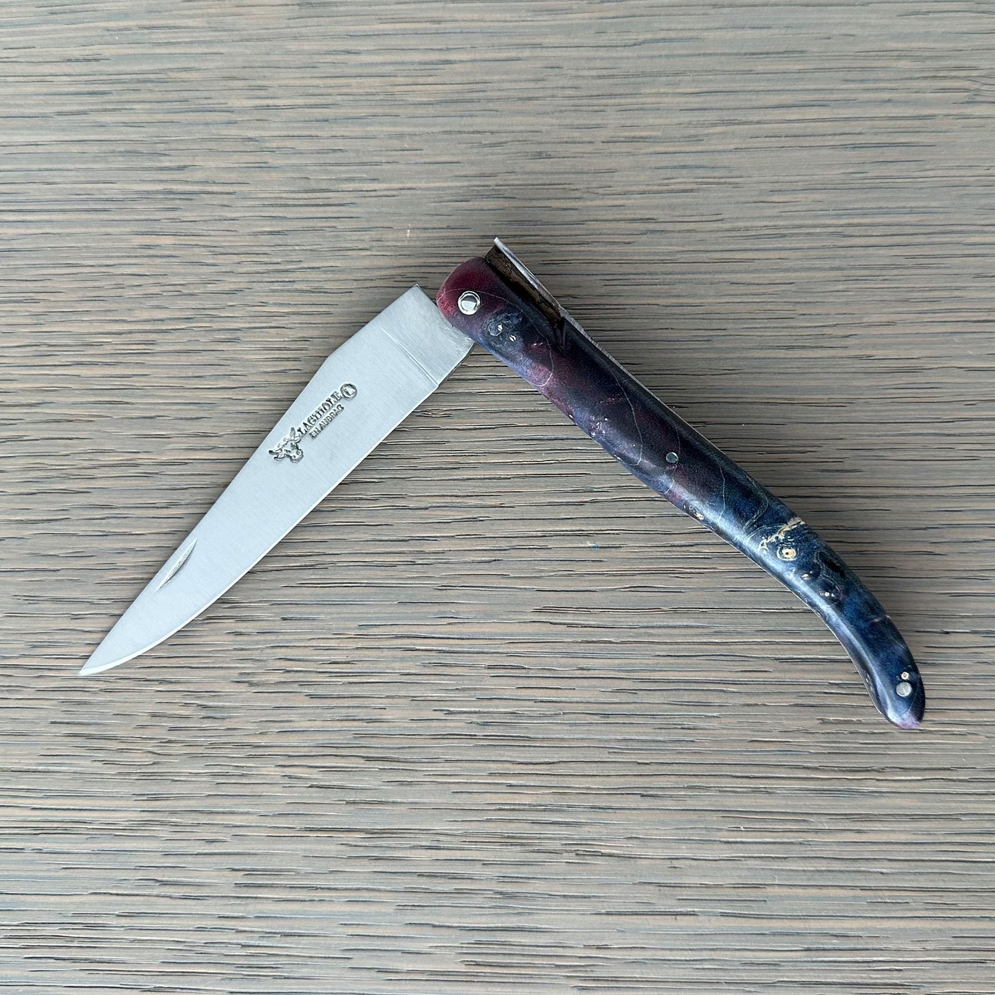 Laguiole en Aubrac Folding Knife Secret Garden Series Evergreen Bee with Elder Burl, 4.8-in