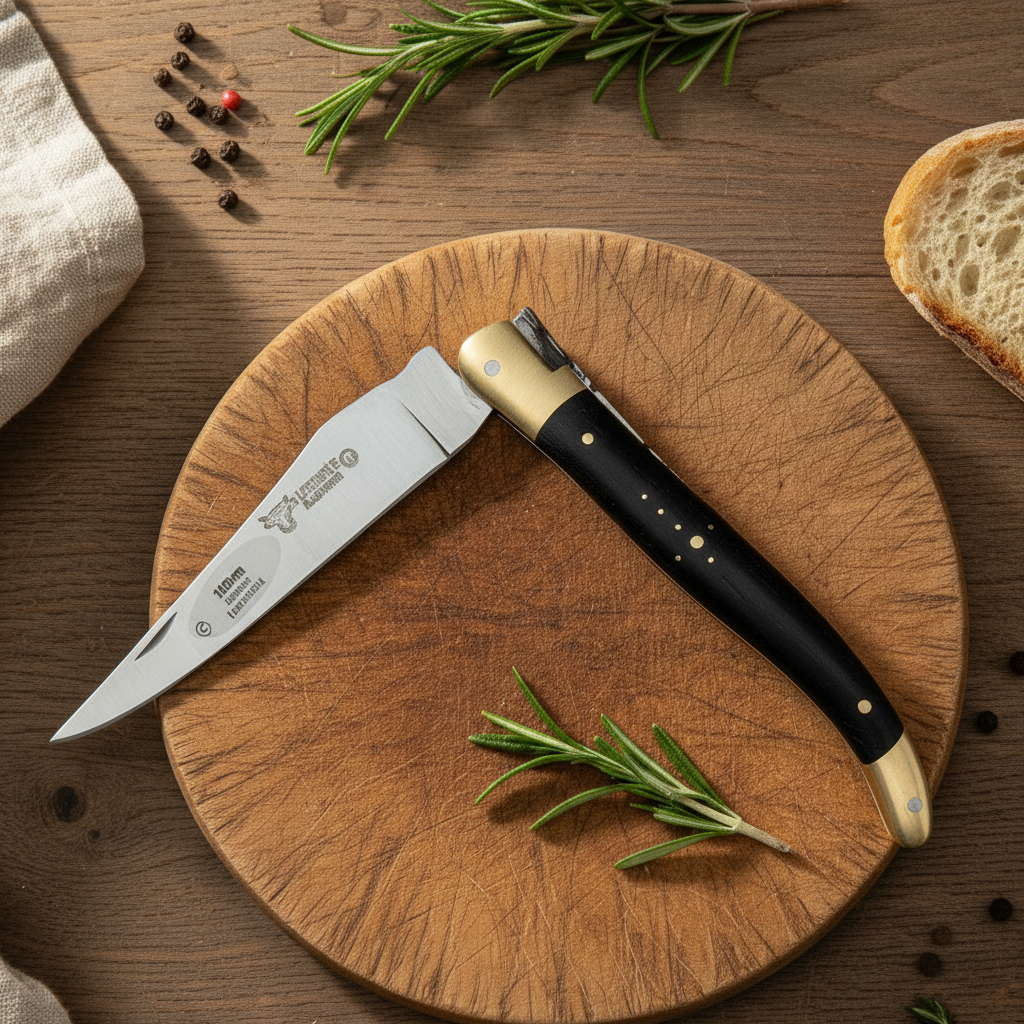 Laguiole en Aubrac Brushed Handcrafted Luxury Double Plated Multipurpose Knife with Buckeye Blue Handle, 4.75 นิ้ว