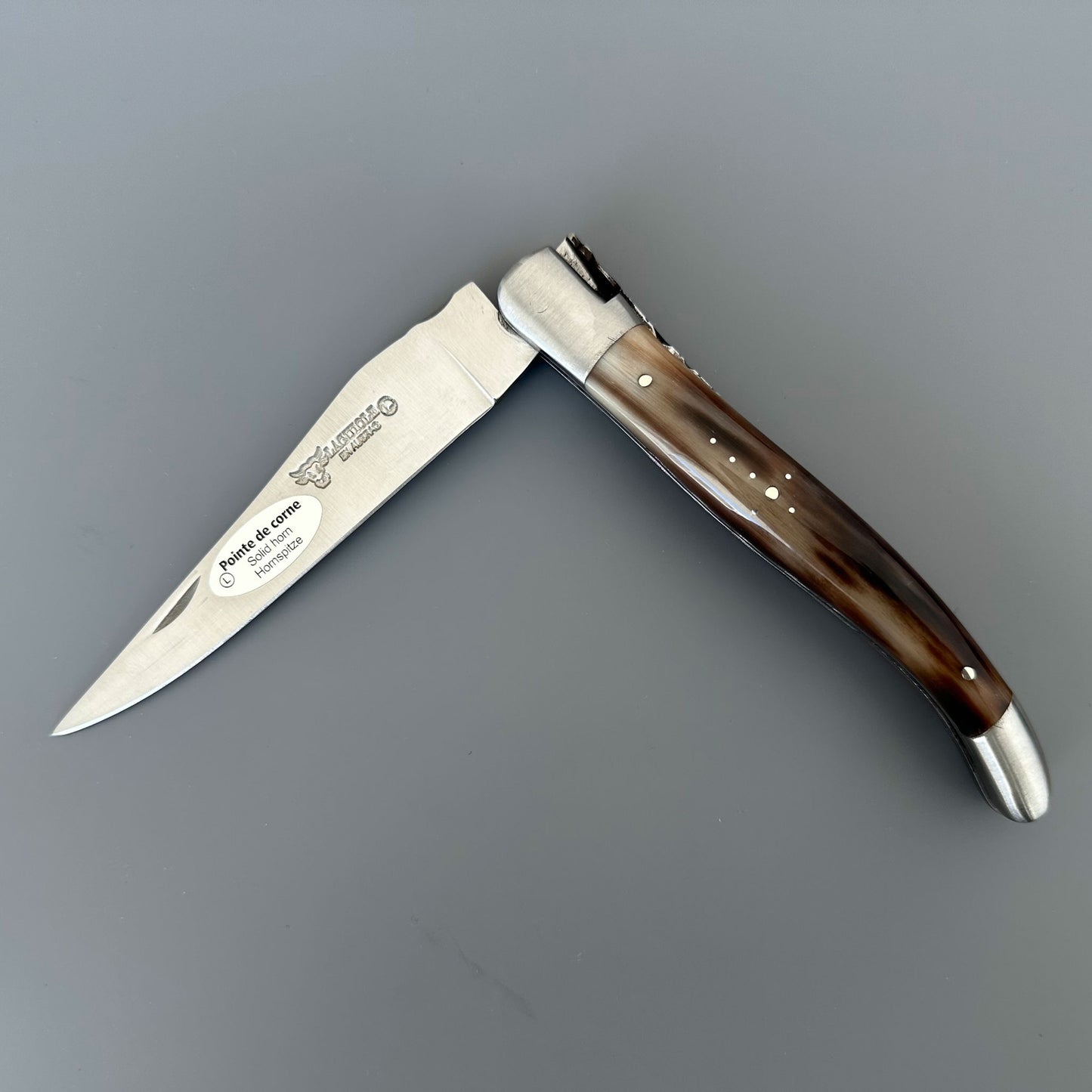 Laguiole en Aubrac Feather Series Folding Knife Double-Plated Fly # 12, Solid Horn