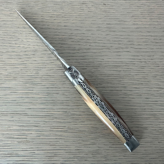 Laguiole en Aubrac Cuchillo multiusos de lujo doble chapado hecho a mano cepillado con mango azul Buckeye, 4.75 pulgadas