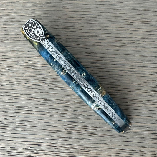 Laguiole en Aubrac Folding Knife Secret Garden Series Primrose Bee with Blue Elder Burl, 4.8-in
