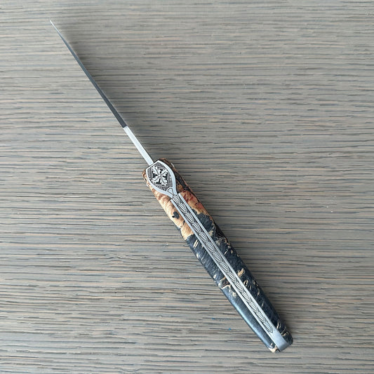 Laguiole en Aubrac Secret Garden Folding Knife Oak Leaf Bee, Elderberry, 4.8-in