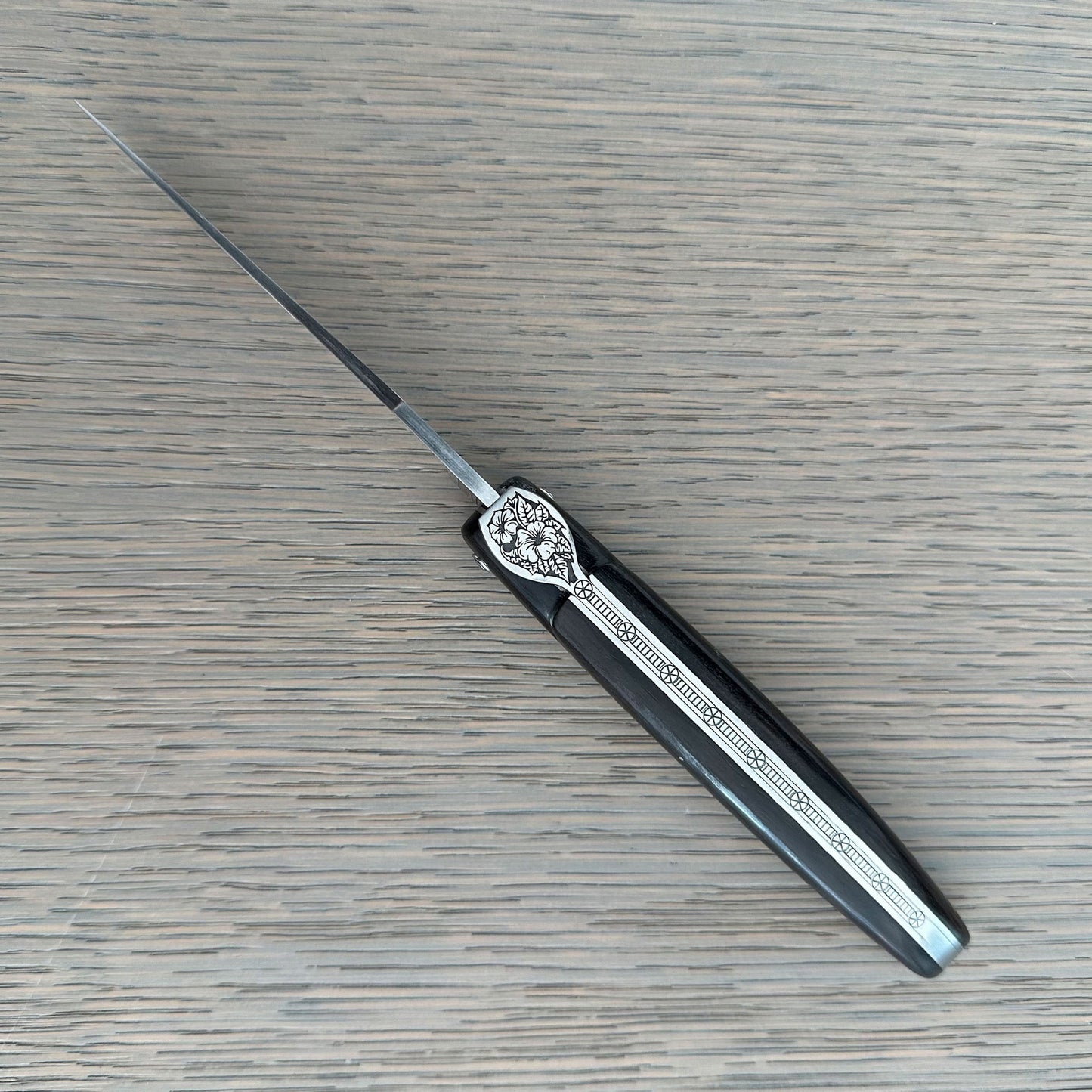 Laguiole en Aubrac Folding Knife Secret Garden Series Hibiscus Bee with Ebony, 4.8-in
