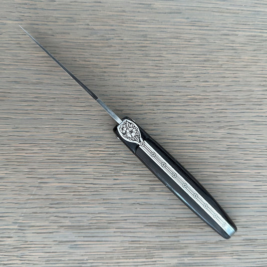 Laguiole en Aubrac Secret Garden Folding Knife Hibiscus Bee with Ebony, 4.8-in