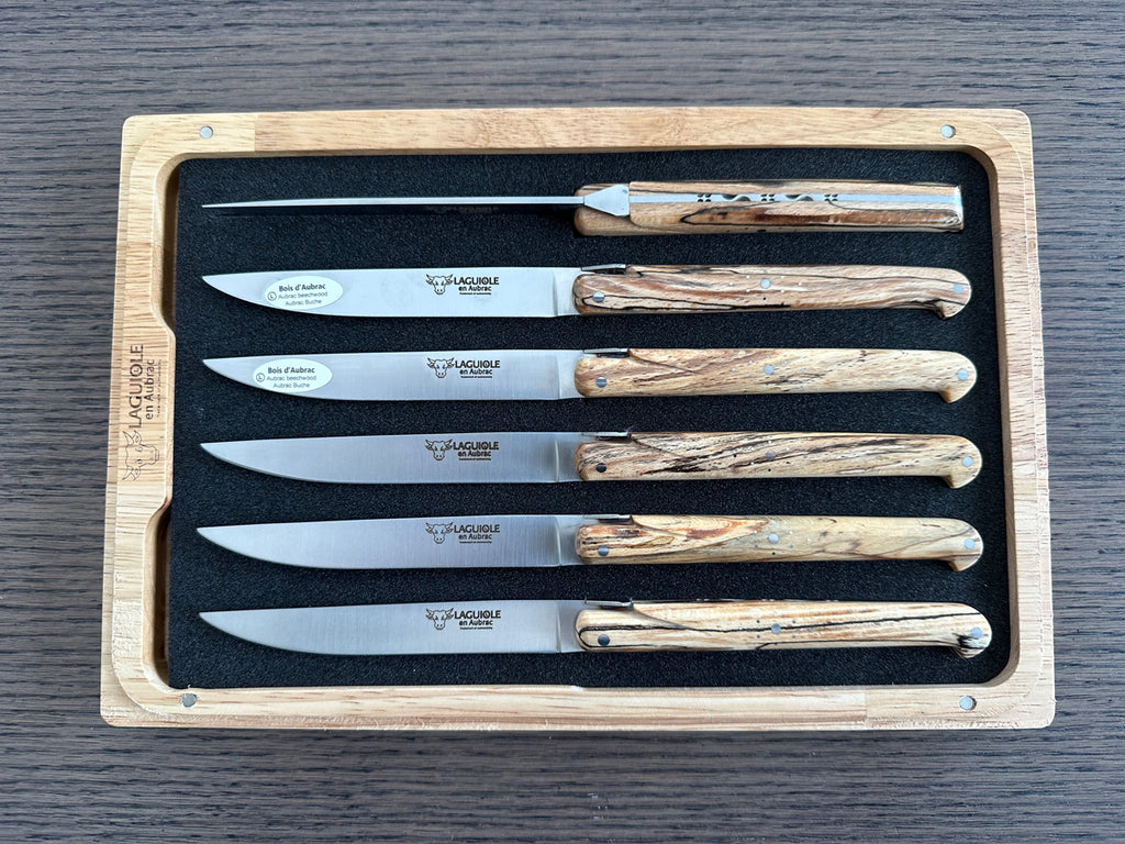 Laguiole en Aubrac Handcrafted 6-Piece Steak Knife Set with Ancestral Aubrac Wood Handles - LaguioleEnAubracShop