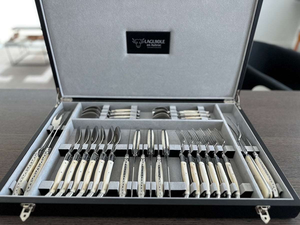 Laguiole en Aubrac Luxury 28-Piece Handcrafted Flatware Set With Bone Handles - LaguioleEnAubracShop