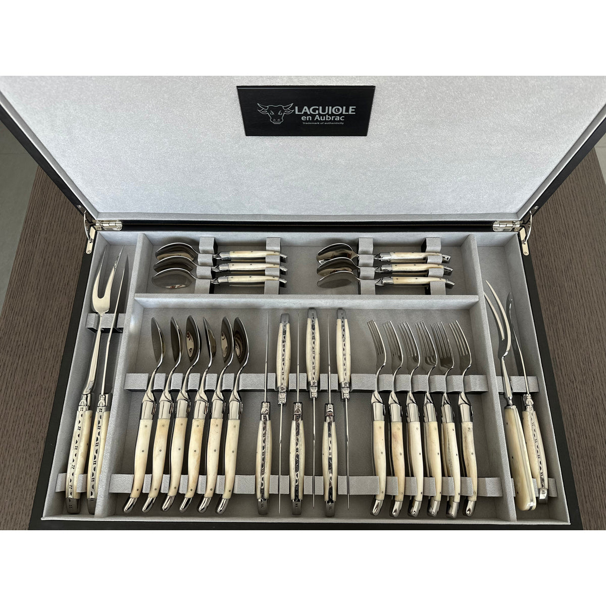 Laguiole en Aubrac Luxury 28-Piece Handcrafted Flatware Set With Bone Handles - LaguioleEnAubracShop