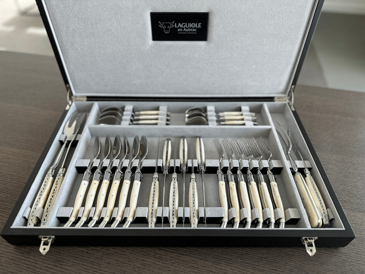Laguiole en Aubrac Luxury 28-Piece Handcrafted Flatware Set With Bone Handles - LaguioleEnAubracShop