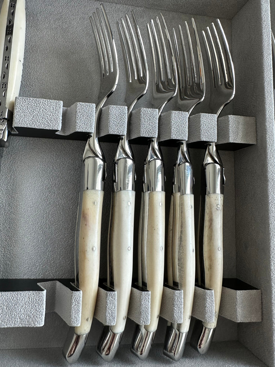 Laguiole en Aubrac Luxury 28-Piece Handcrafted Flatware Set With Bone Handles - LaguioleEnAubracShop