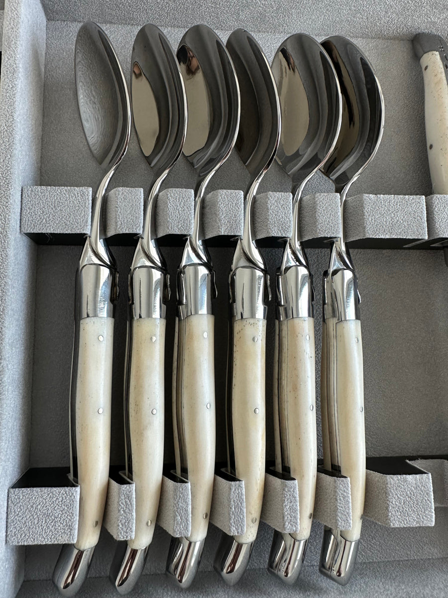 Laguiole en Aubrac Luxury 28-Piece Handcrafted Flatware Set With Bone Handles - LaguioleEnAubracShop