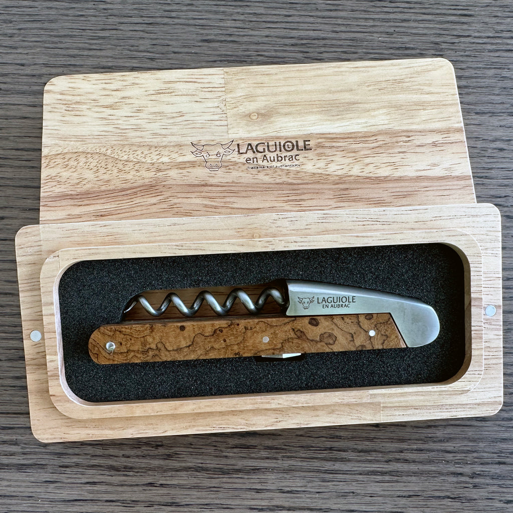 Laguiole en Aubrac Sommelier DeLuxe Waiter's Corkscrew With Teak Wood Handle, Andre & Michel Bras Edition - LaguioleEnAubracShop