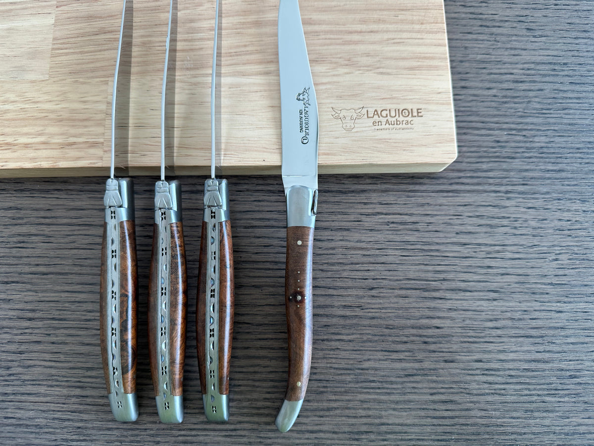 Laguiole en Aubrac Handcrafted Plated 6-Piece Steak Knife Set with Rich Desert Ironwood Handles - LaguioleEnAubracShop