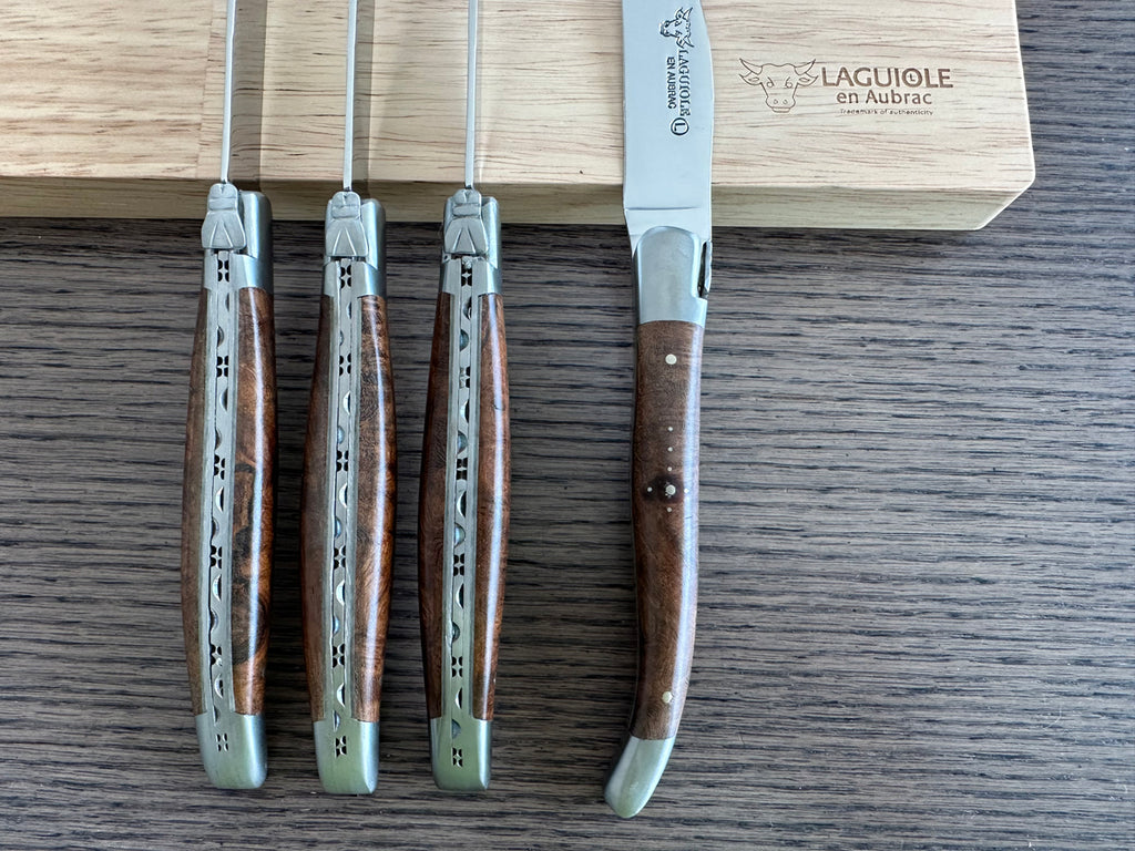 Laguiole en Aubrac Handcrafted Plated 6-Piece Steak Knife Set with Rich Desert Ironwood Handles - LaguioleEnAubracShop