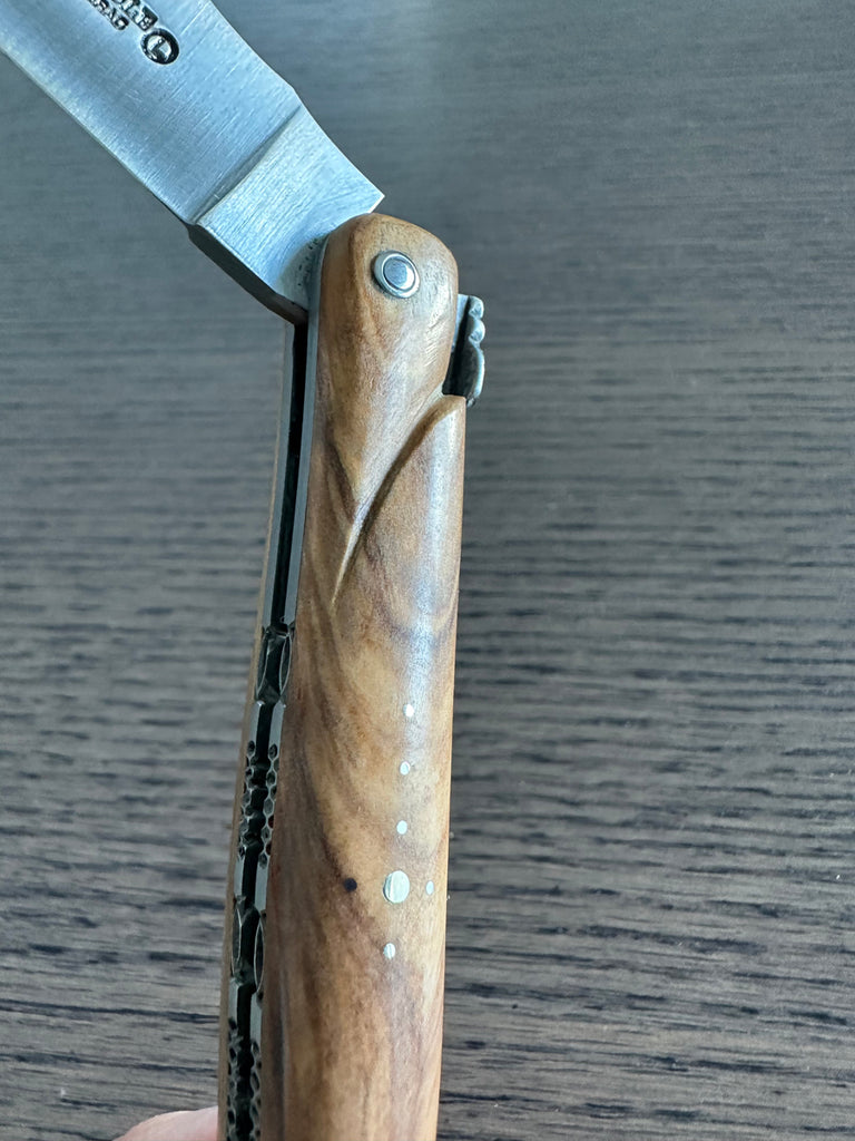 Laguiole en Aubrac Luxury Handcrafted Plated Multipurpose Knife, Full Olivewood Handle, 4.75-Inches - LaguioleEnAubracShop