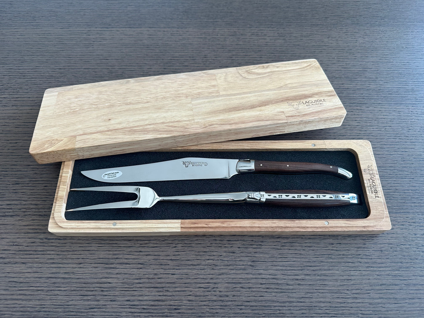 Laguiole en Aubrac Handcrafted Carving Set with Morado Rosewood Handle