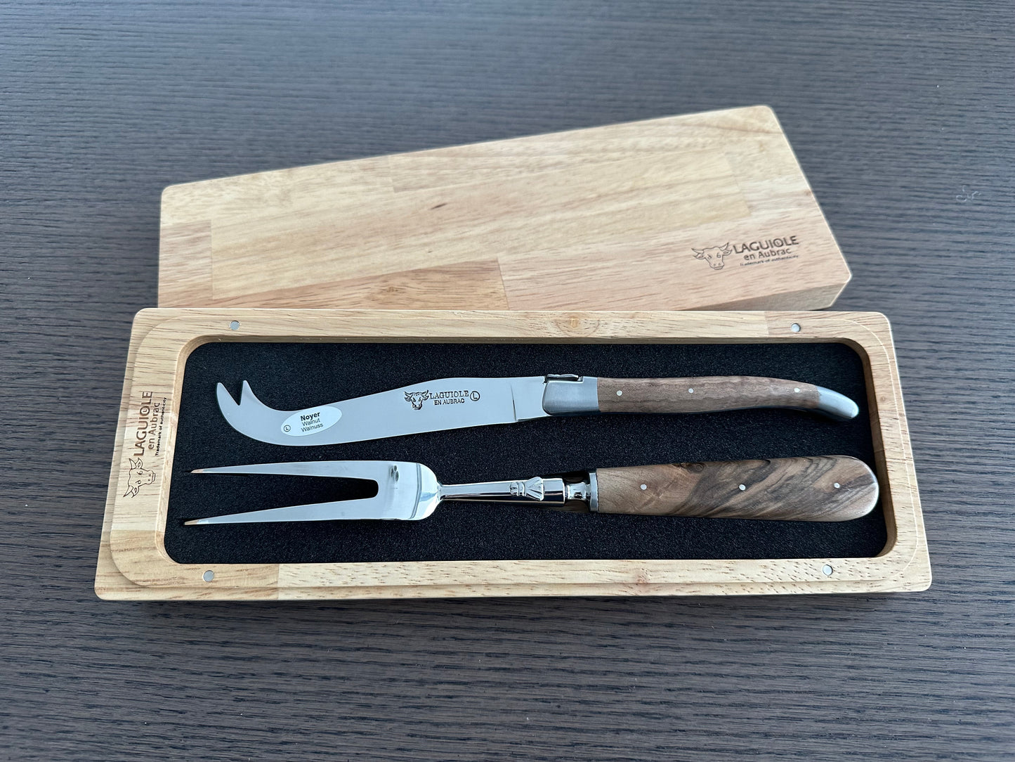 Laguiole en Aubrac Handcrafted 2-Piece Cheese Knife Set with Walnut Wood Handles