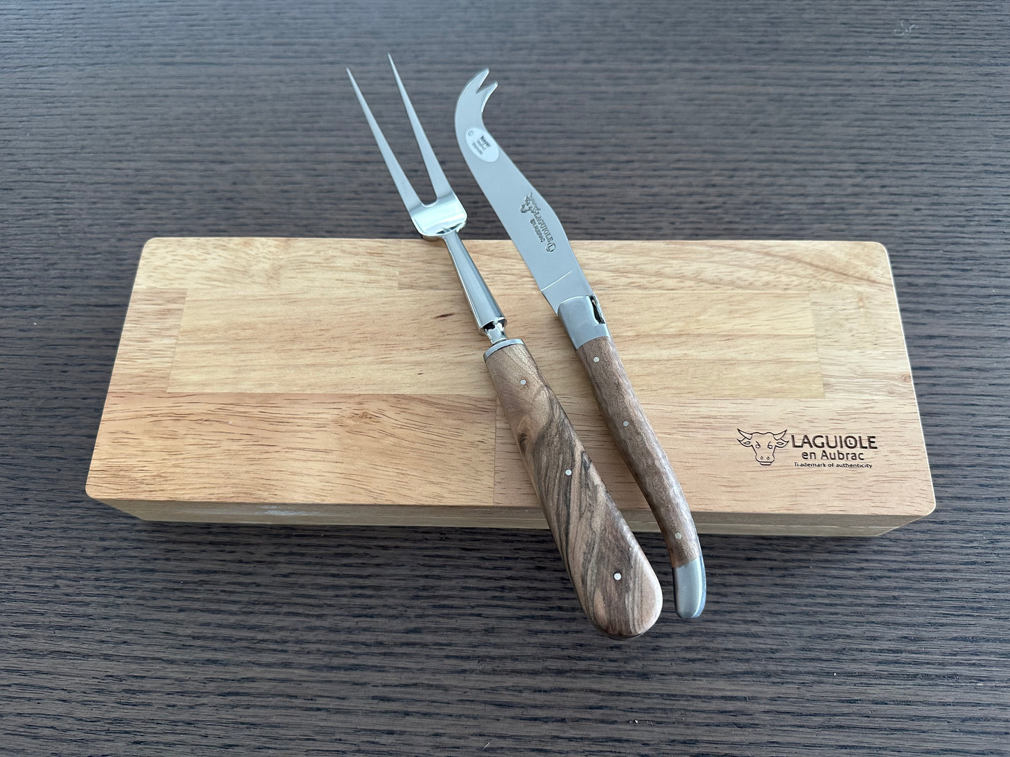 Laguiole en Aubrac Handcrafted 2-Piece Cheese Knife Set with Walnut Wood Handles