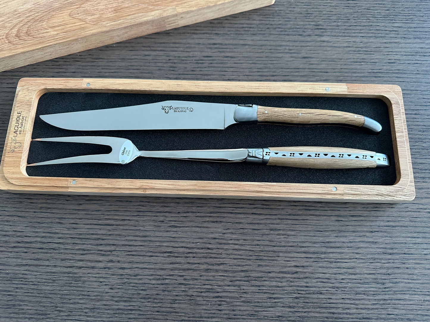 Laguiole en Aubrac Handcrafted Carving Set with Oak Wood Handles