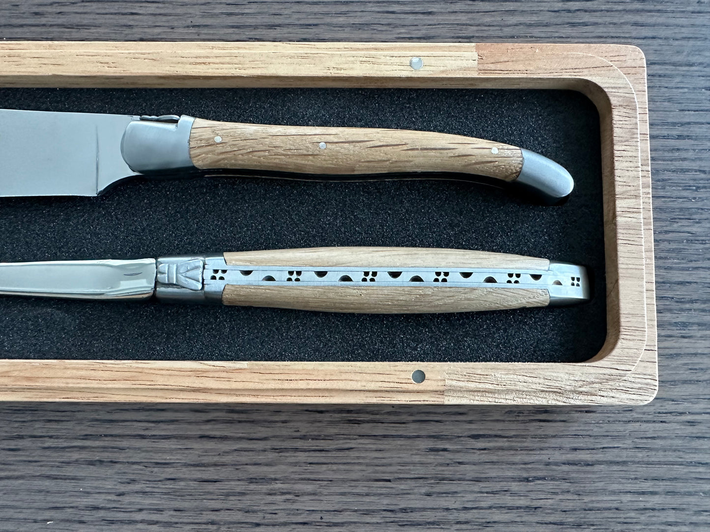 Laguiole en Aubrac Handcrafted Carving Set with Oak Wood Handles