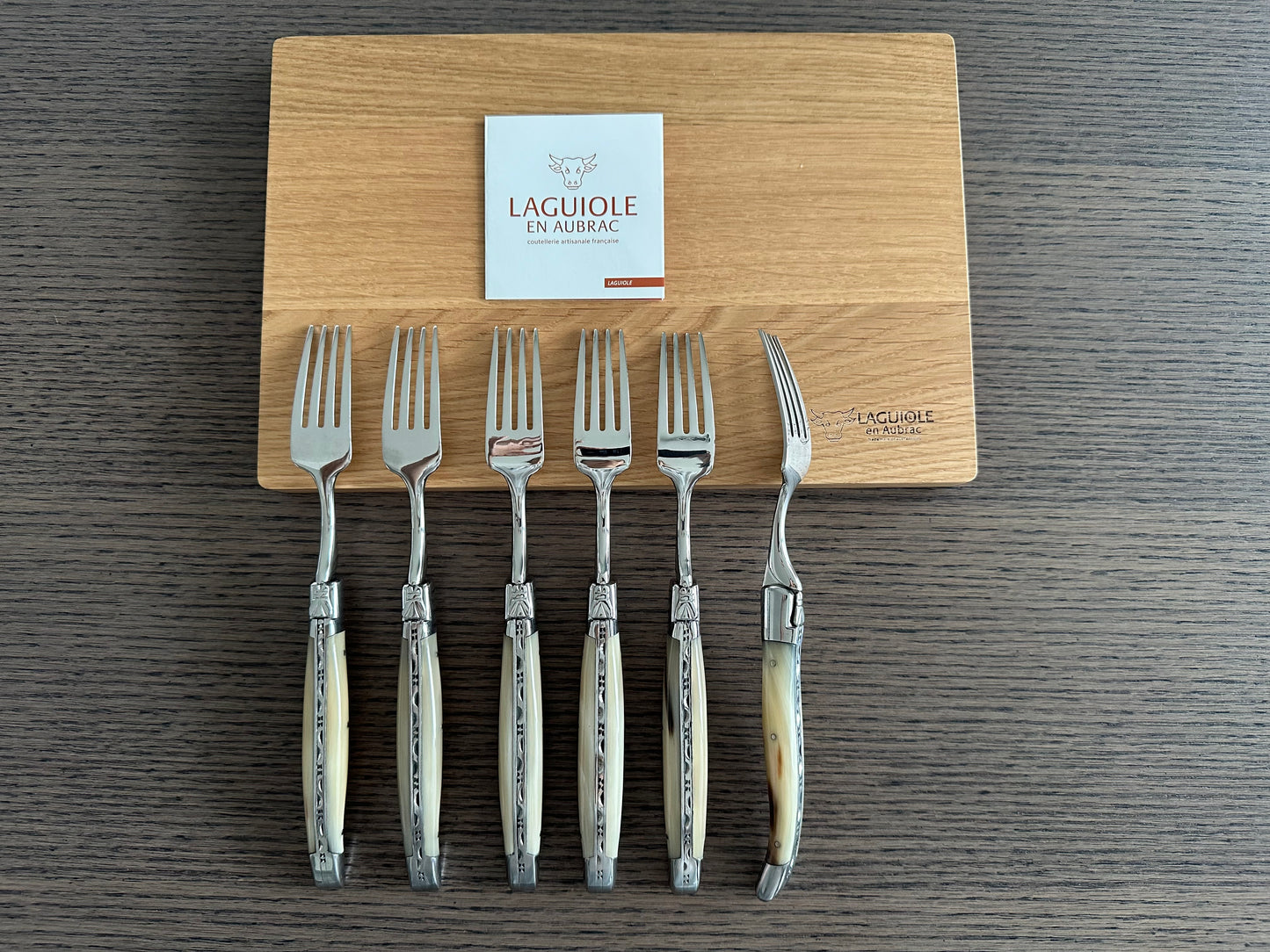 Laguiole en Aubrac Handcrafted 6-Piece Dinner Fork Set with Solid Horn Handles