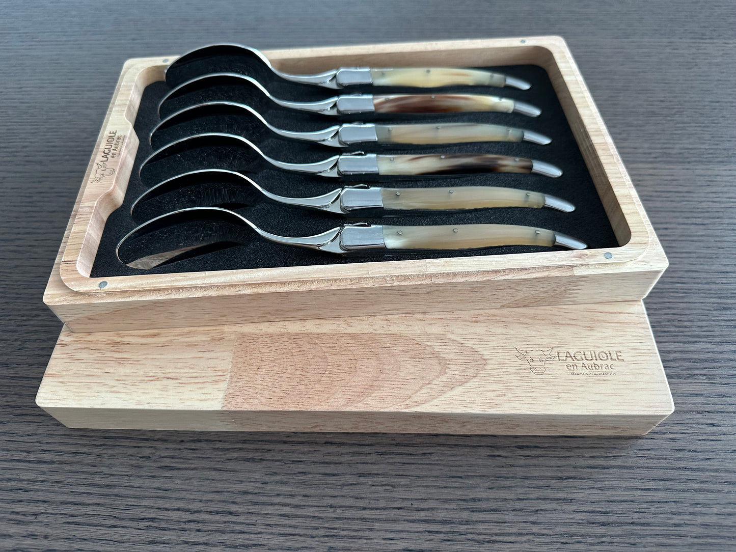 Laguiole en Aubrac Handcrafted 6-Piece Dinner Fork Set with Solid Horn Handles