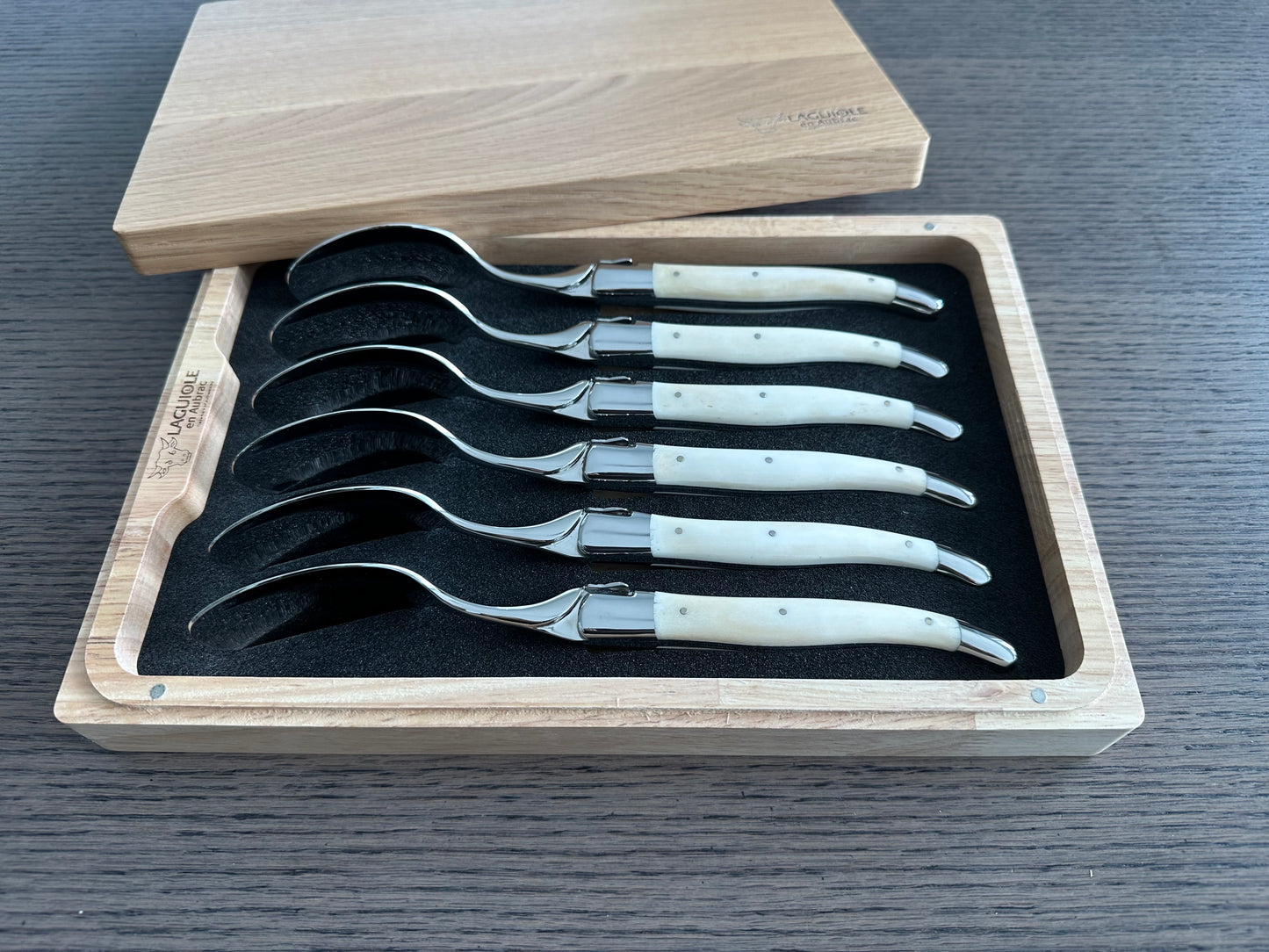 Laguiole en Aubrac Handcrafted 6-Piece Dinner Spoon Set with Bone Handles