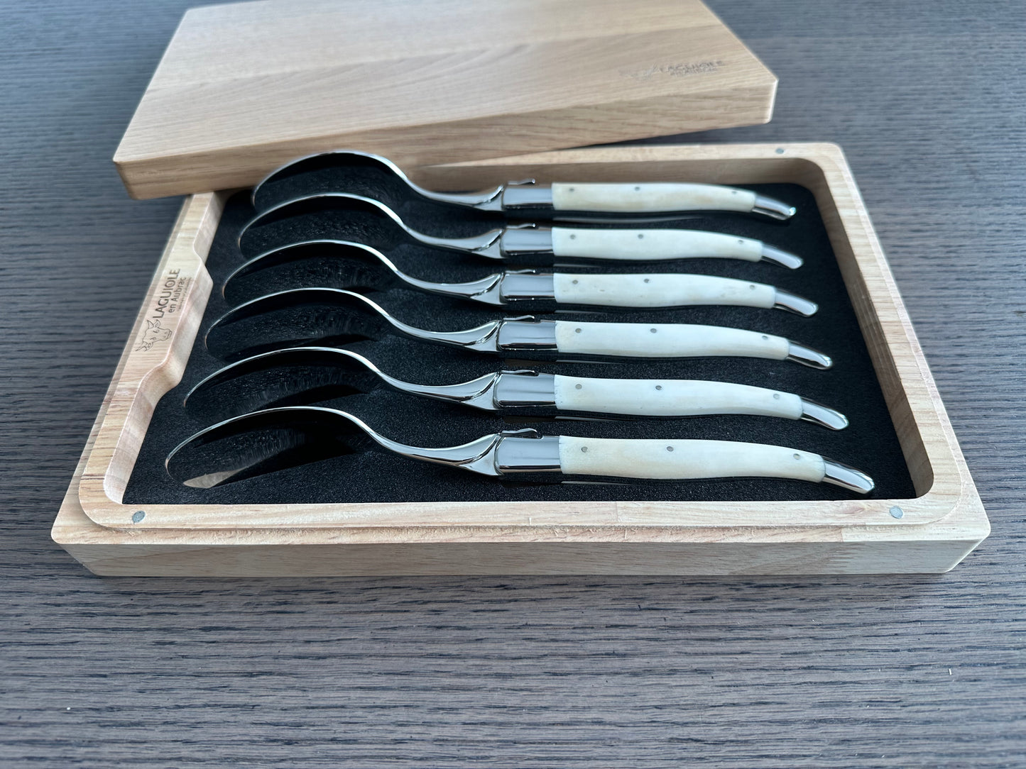 Laguiole en Aubrac Handcrafted 6-Piece Dinner Spoon Set with Bone Handles