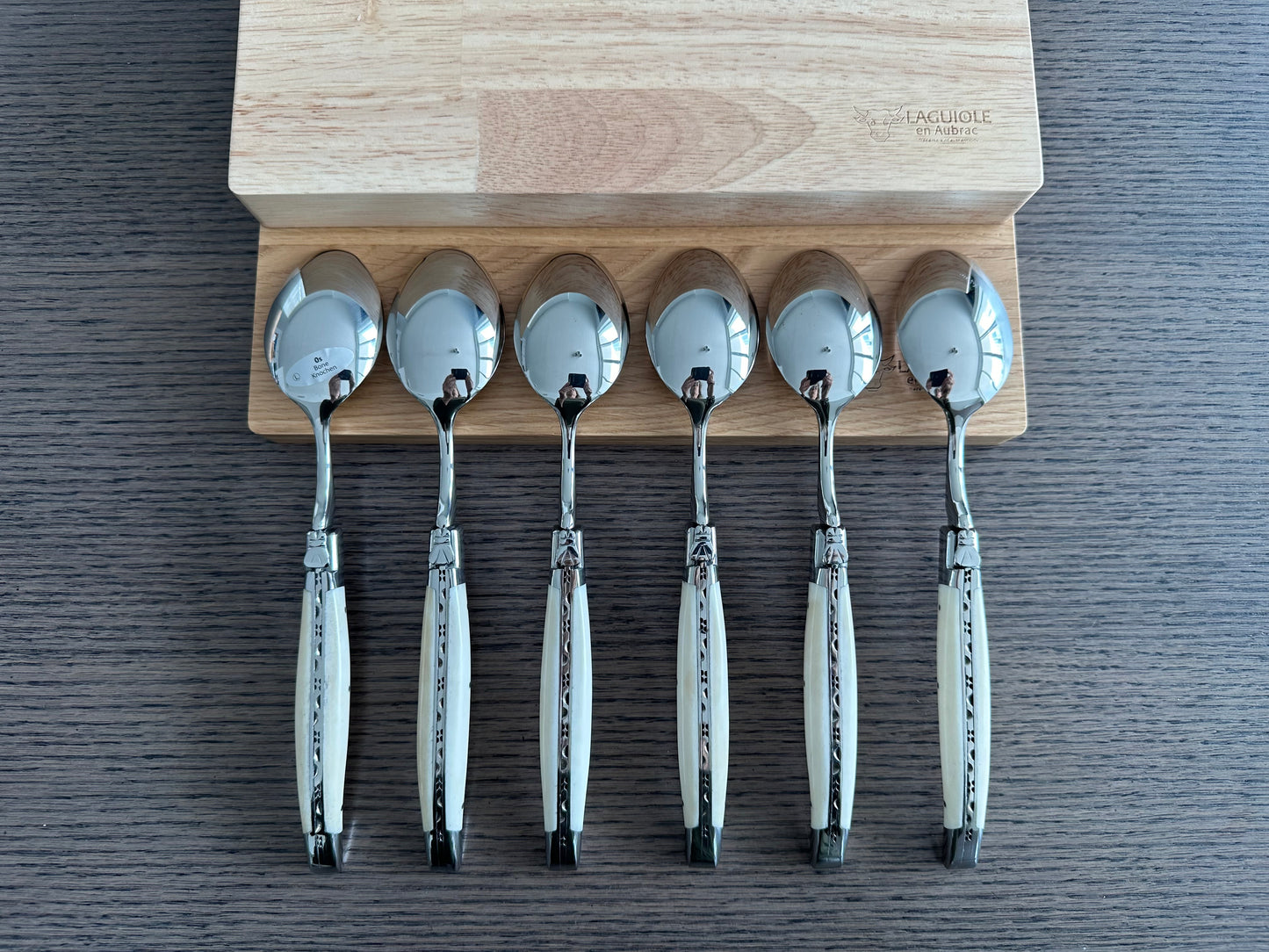 Laguiole en Aubrac Handcrafted 6-Piece Dinner Spoon Set with Bone Handles