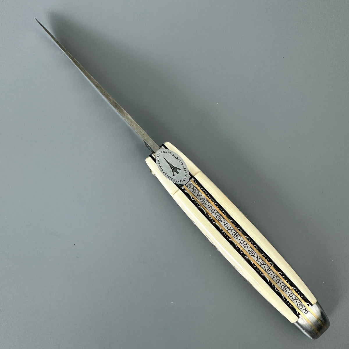 Laguiole en Aubrac — Origine Tour Eiffel Limited Edition Folding Knife | Ivory Crust Handle, Damascus Blade